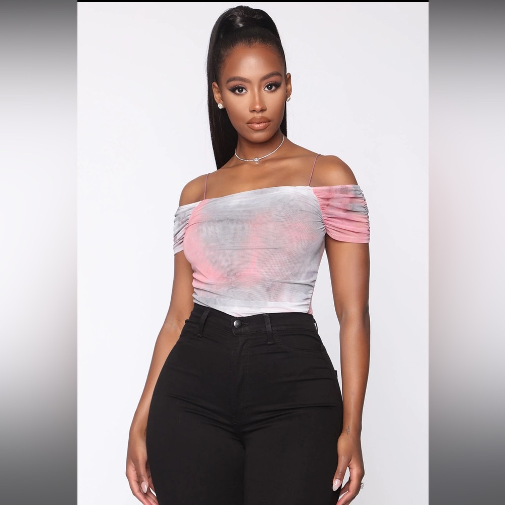 Fashion Nova Mesh Bodysuit - Pink Combo Size Small